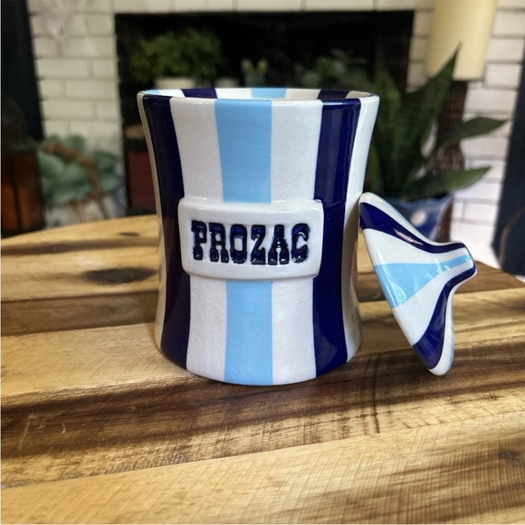 Rare Jonathan Adler PROZAC Vice Canister Striped Blue Jar Pot Porter - Picture 6 of 12